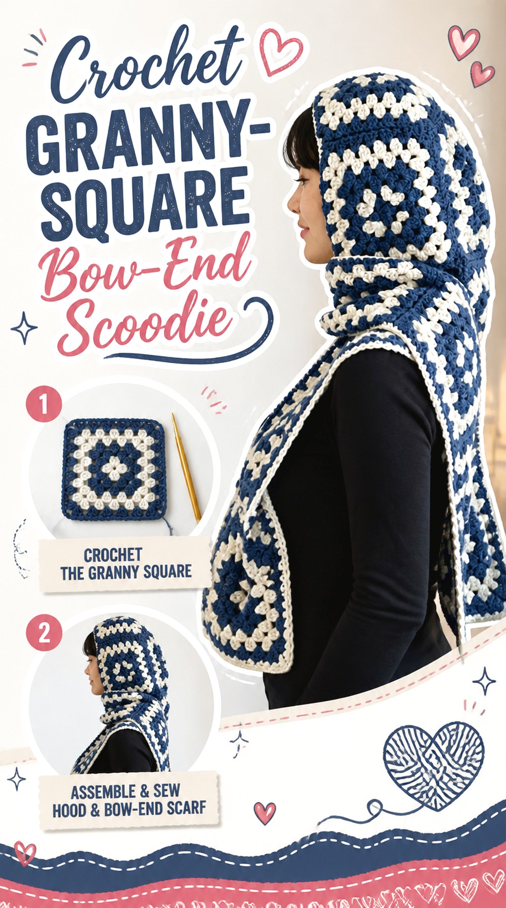Crochet Granny Square Bow End Scoodie