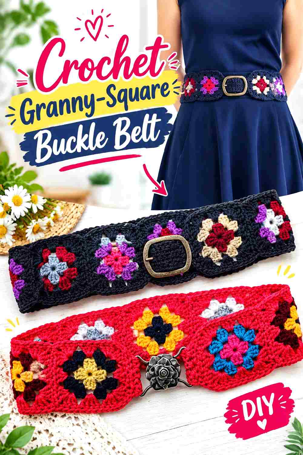 10. Crochet Granny Square Buckle Belt