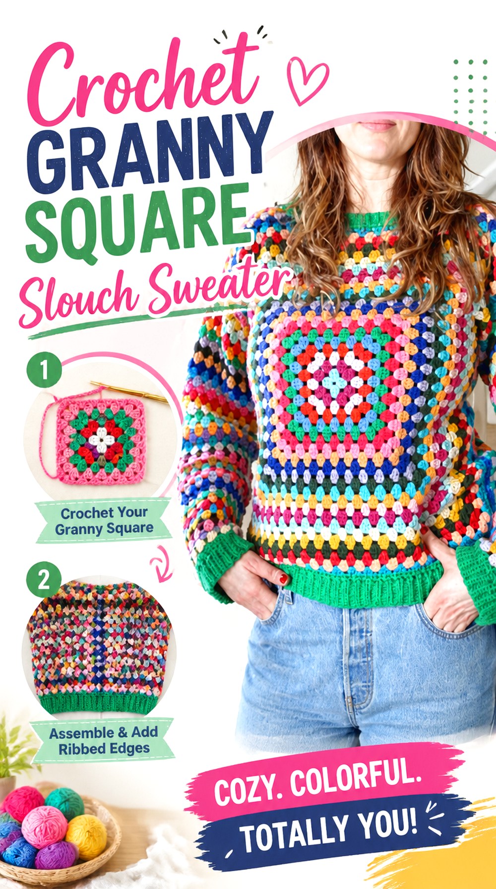 Crochet Granny Square Slouch Sweater