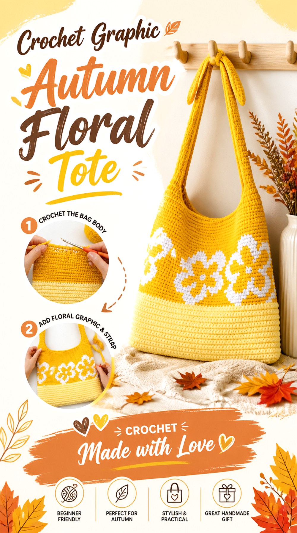 Crochet Graphic Autumn Floral Tote