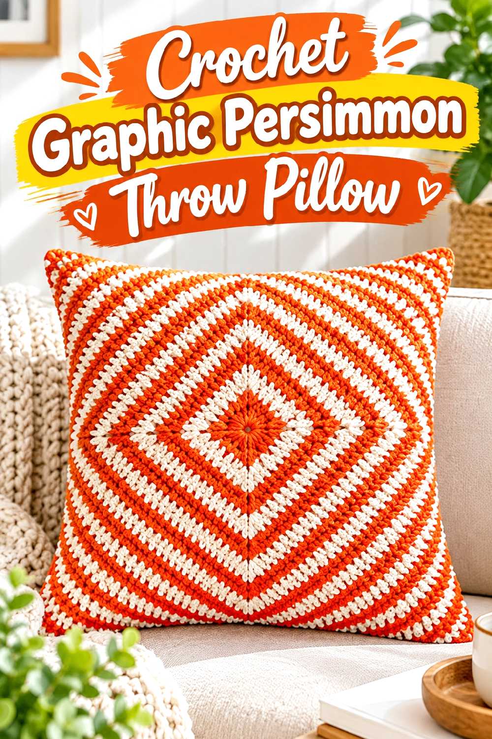11. Crochet Graphic Persimmon Throw Pillow