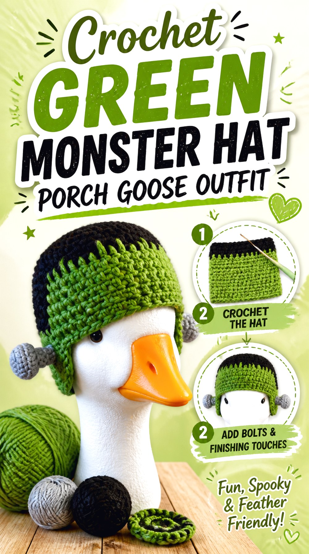 Crochet Green Monster Hat Porch Goose Outfit