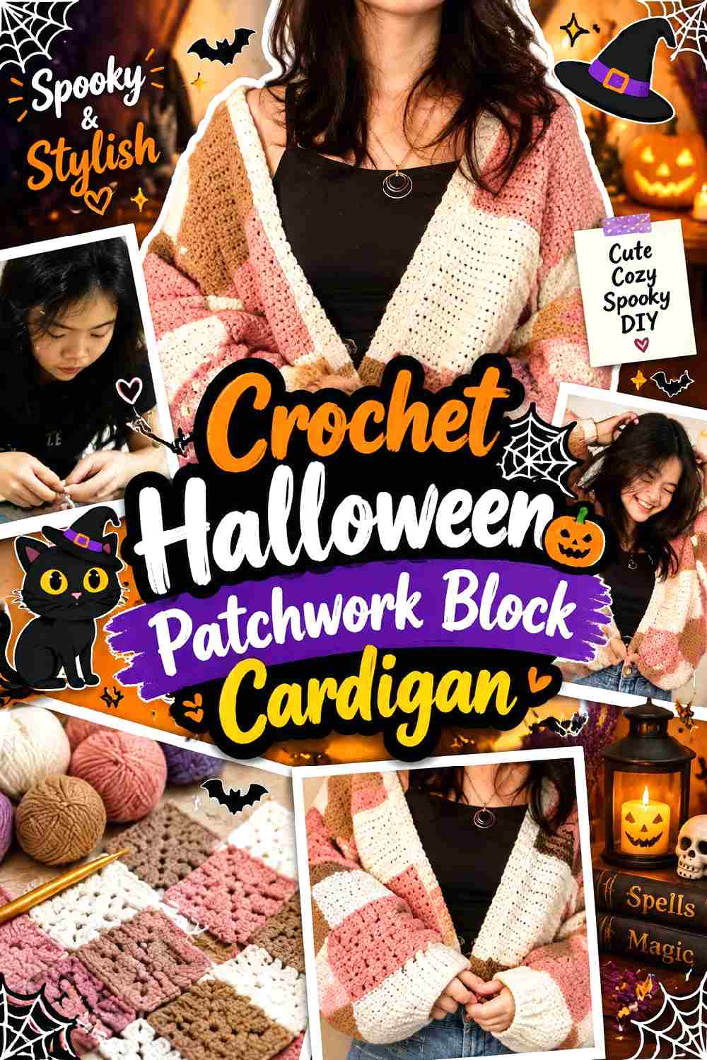 13. Crochet Halloween Patchwork Block Cardigan