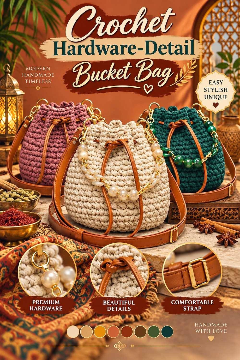 Crochet Hardware Detail Bucket Bag