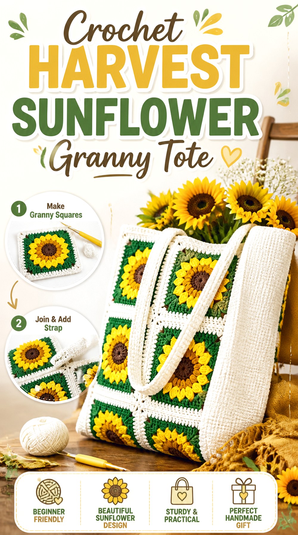 Crochet Harvest Sunflower Granny Tote