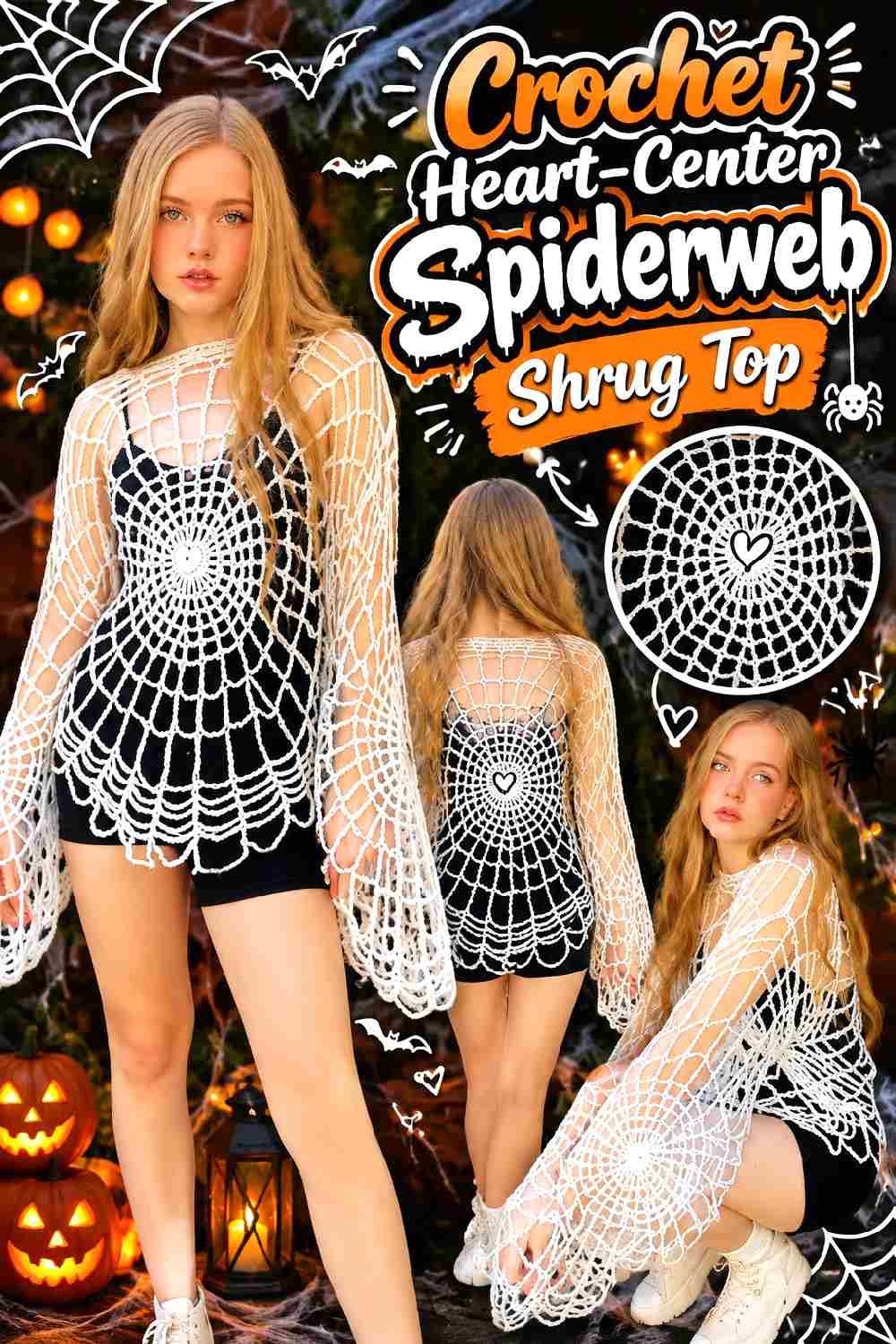 5. Crochet Heart Center Spiderweb Shrug Top