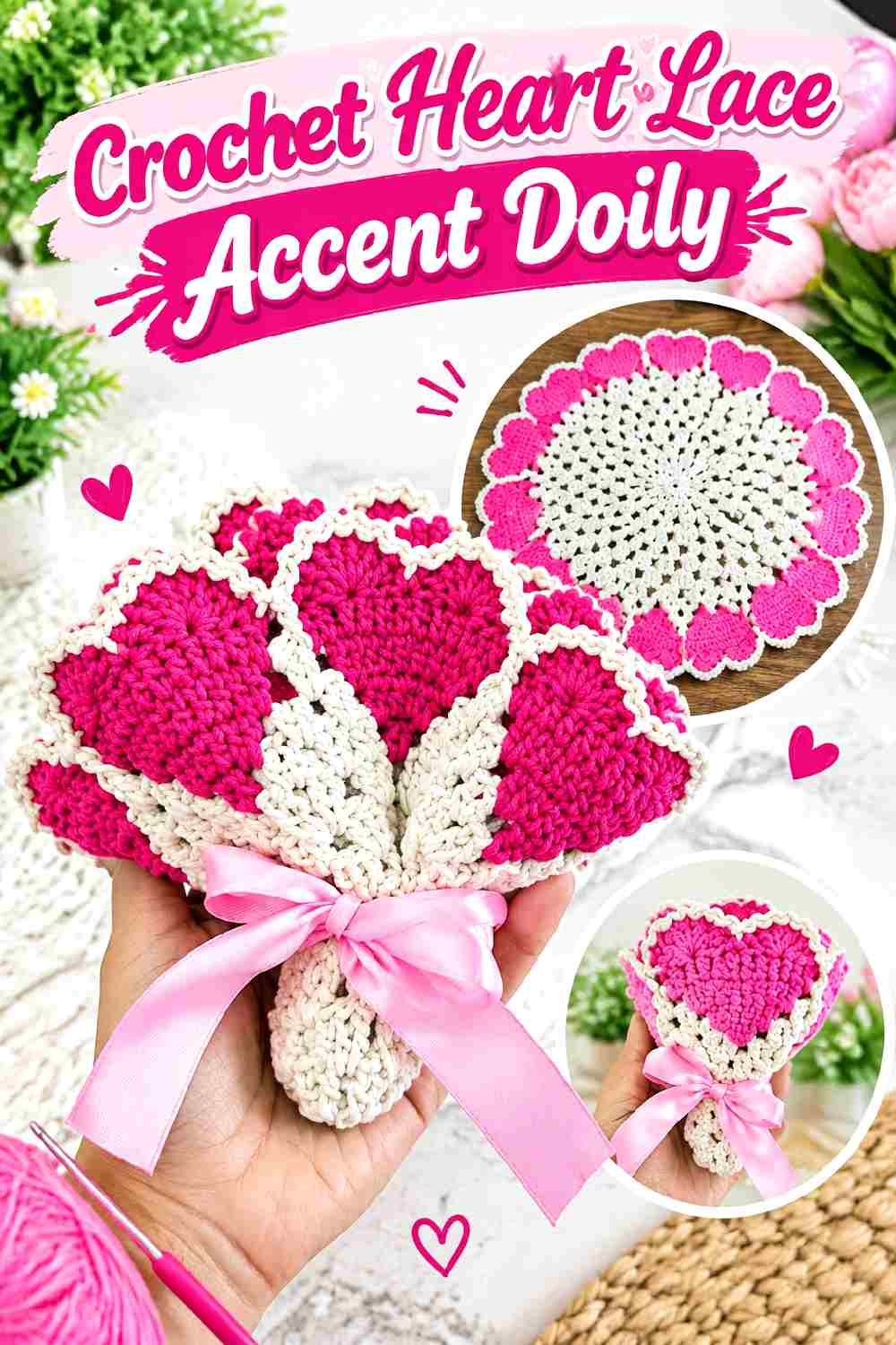 6. Crochet Heart Lace Accent Doily