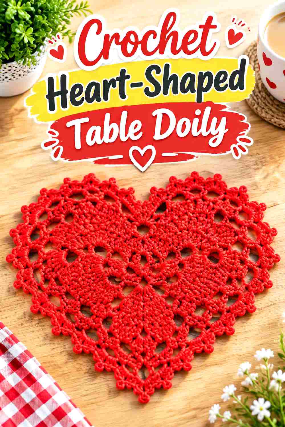 19. Crochet Heart Shaped Table Doily