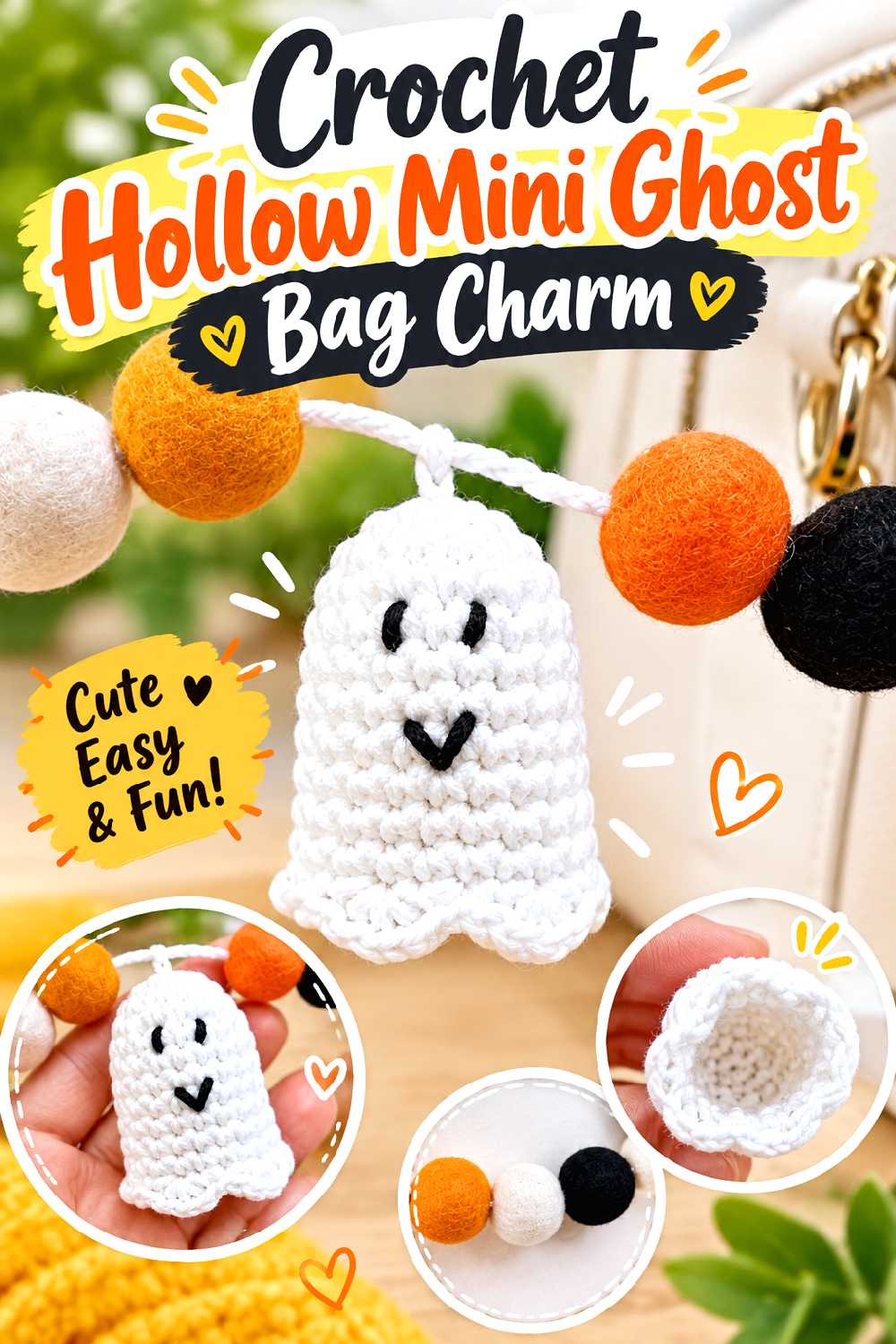 Crochet Hollow Mini Ghost Bag Charm