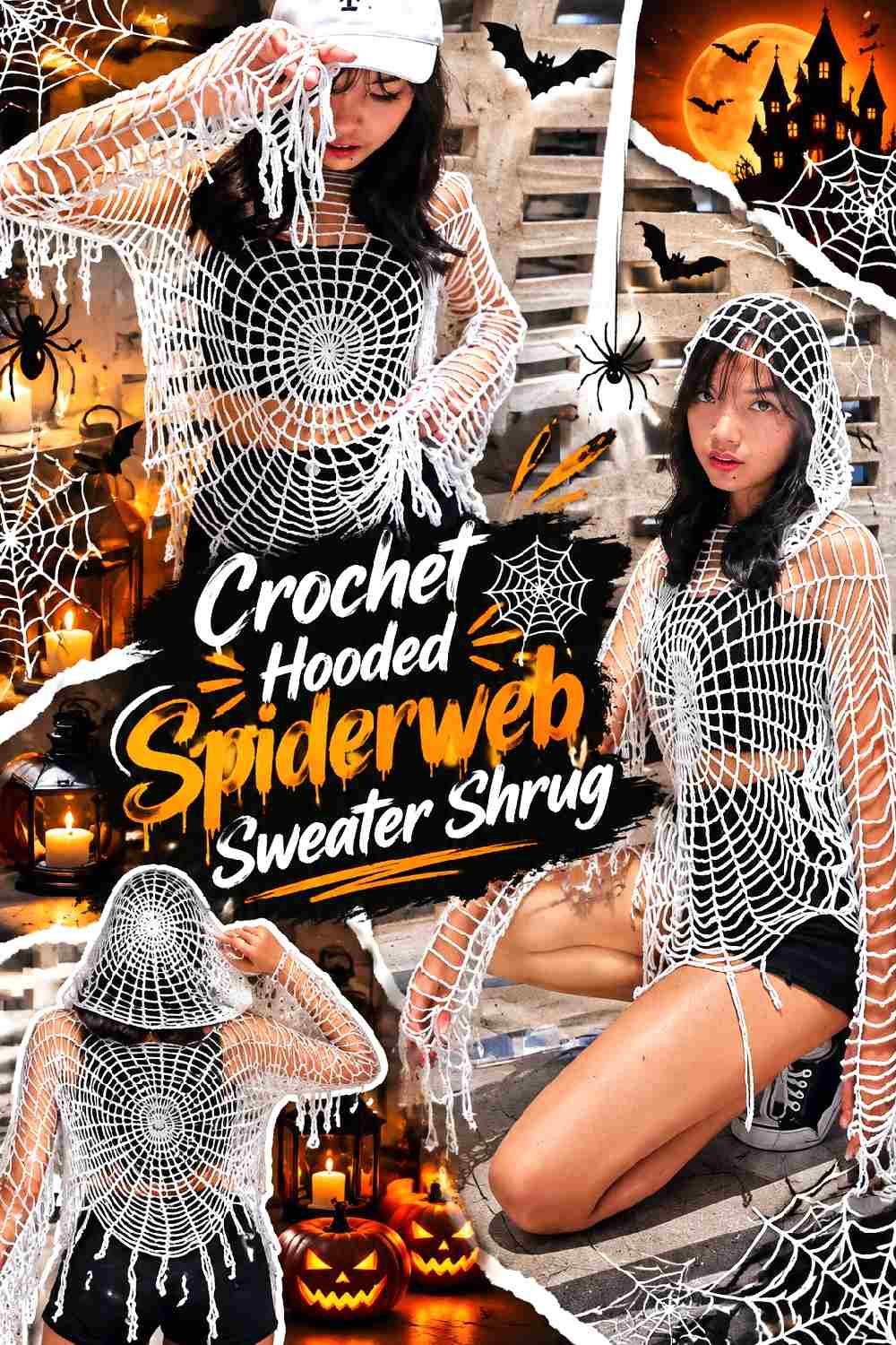 6. Crochet Hooded Spiderweb Sweater Shrug