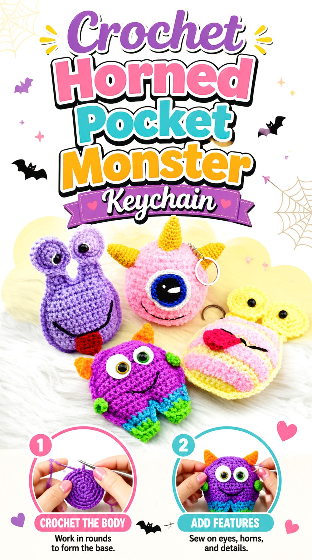 Crochet Horned Pocket Monster Keychain