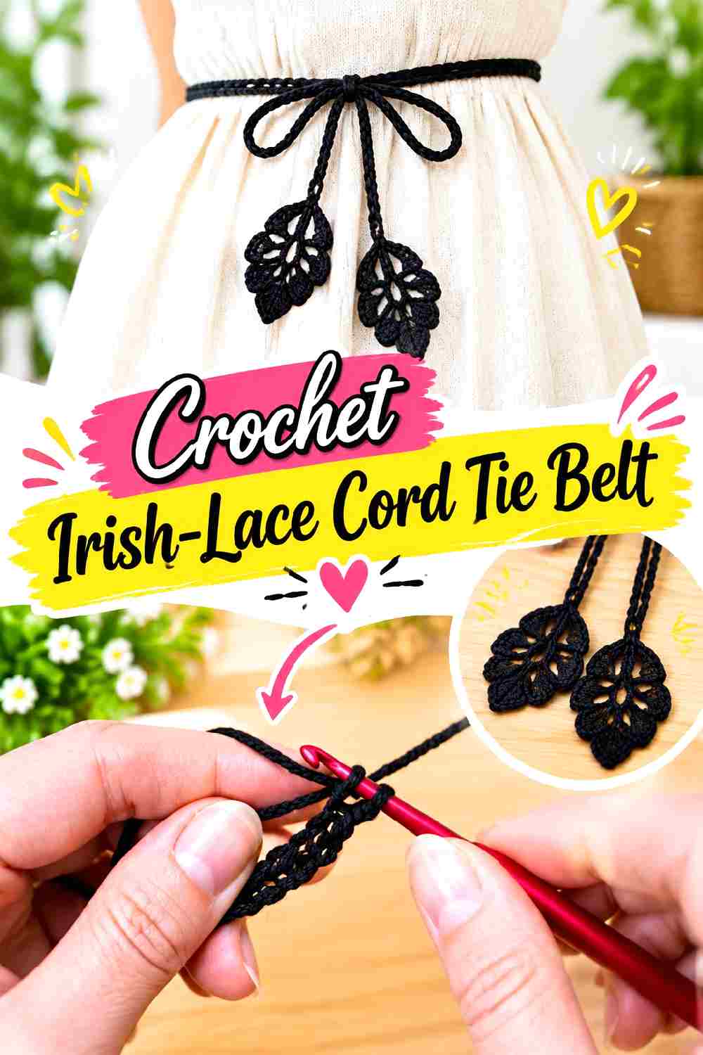 6. Crochet Irish Lace Cord Tie Belt