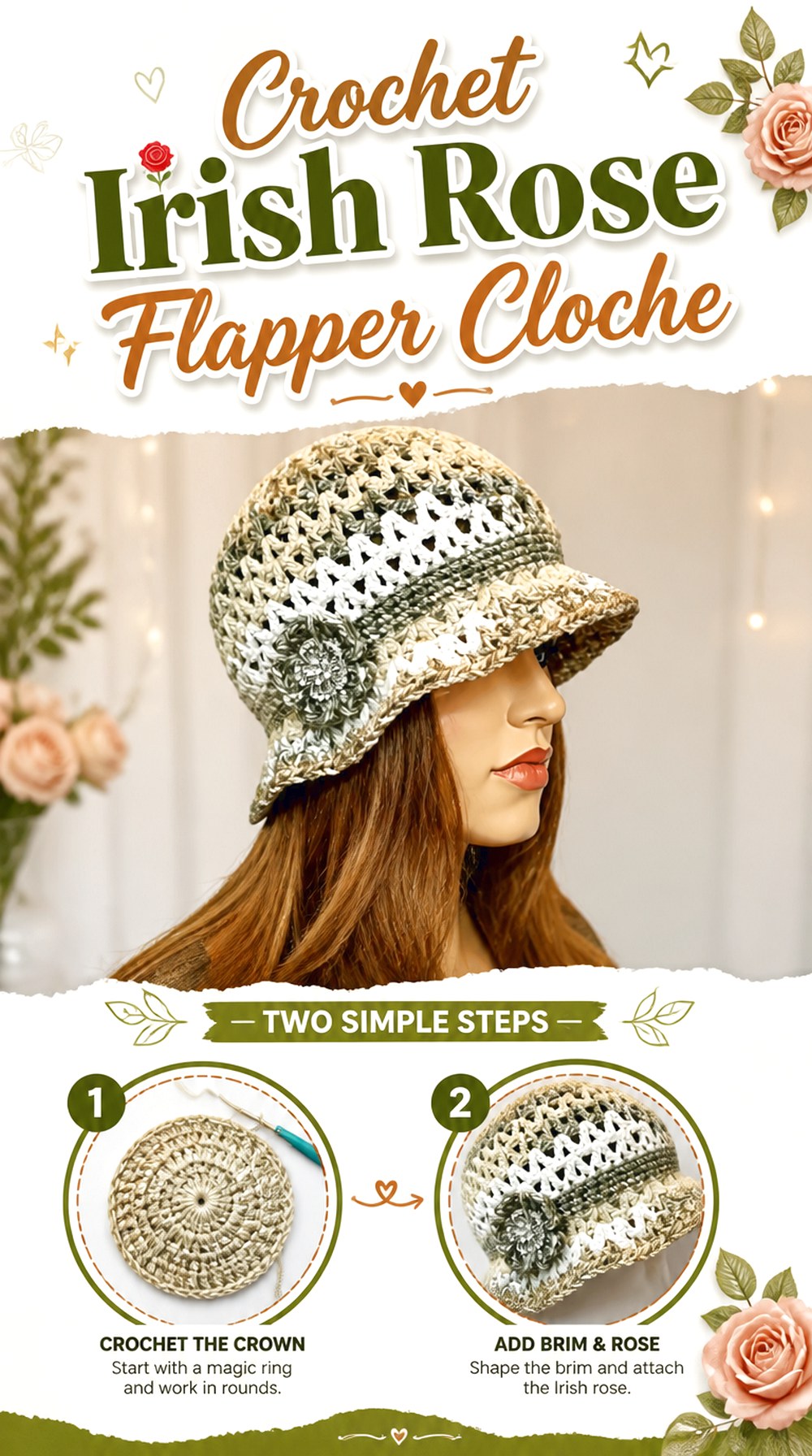 Crochet Irish Rose Flapper Cloche