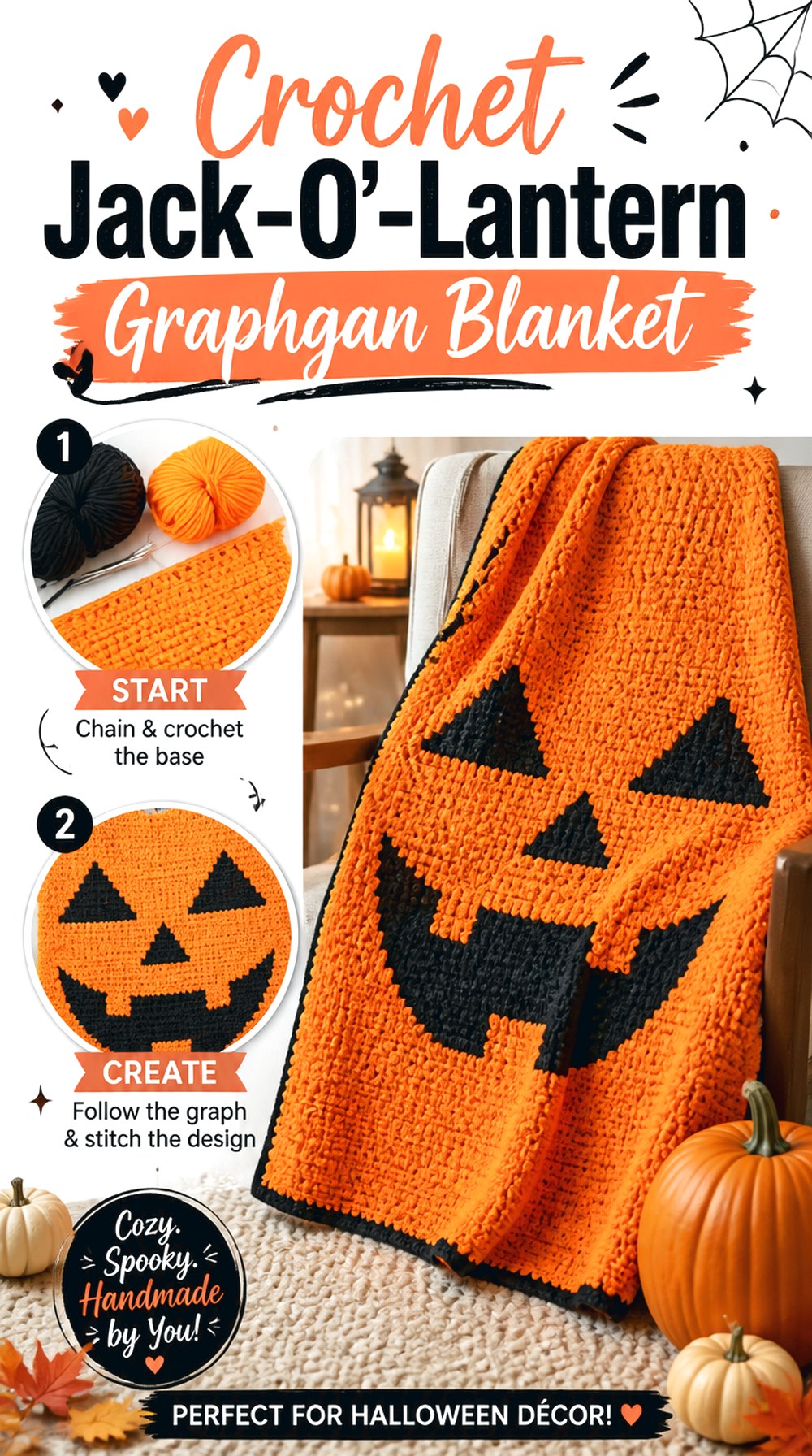 Crochet Jack O’ Lantern Graphgan Blanket
