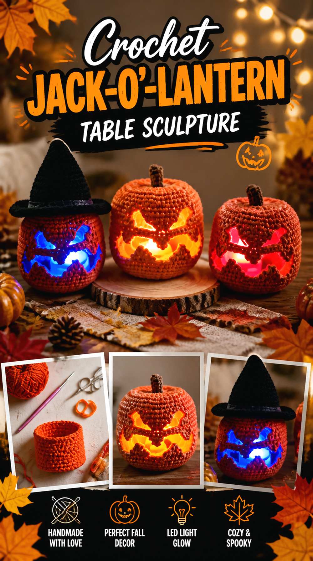 Crochet Jack o’ Lantern Table Sculpture