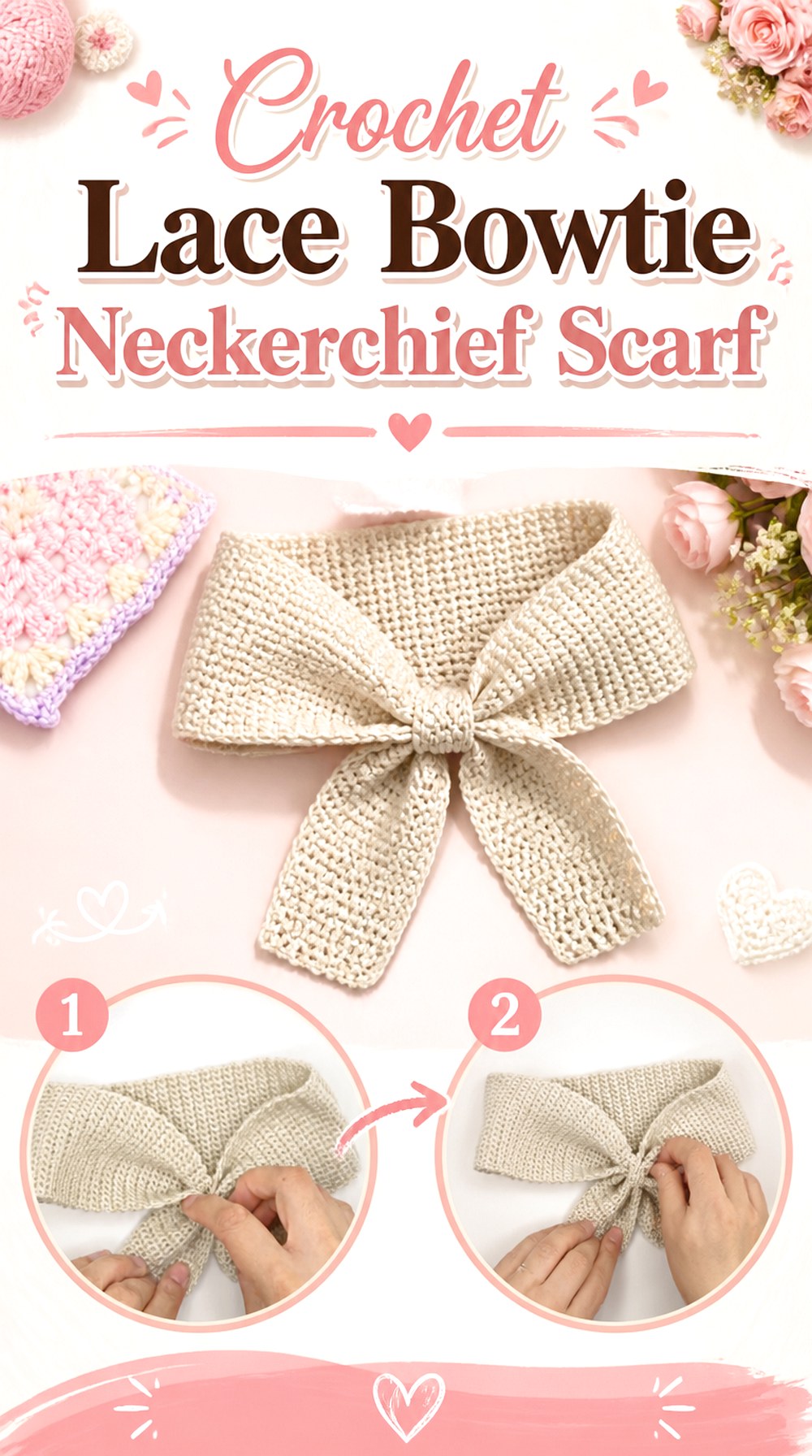 Crochet Lace Bowtie Neckerchief Scarf