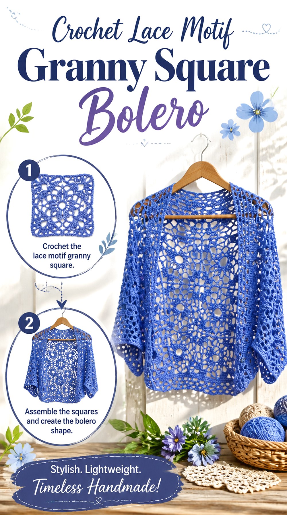 Crochet Lace Motif Granny Square Bolero