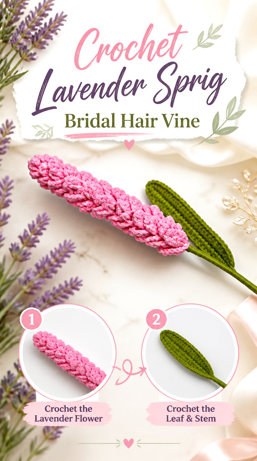 Crochet Lavender Sprig Bridal Hair Vine