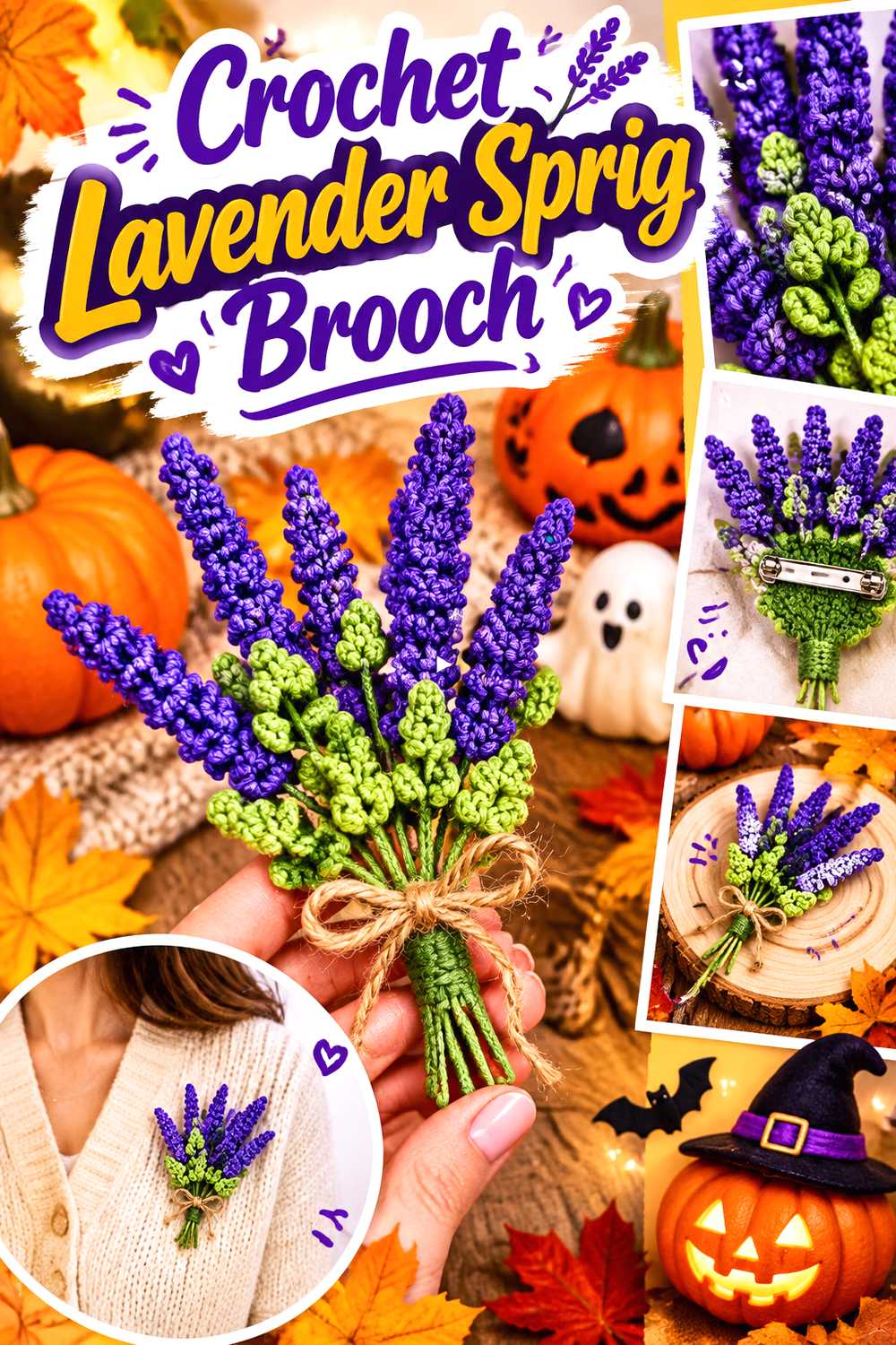 Crochet Lavender Sprig Brooch