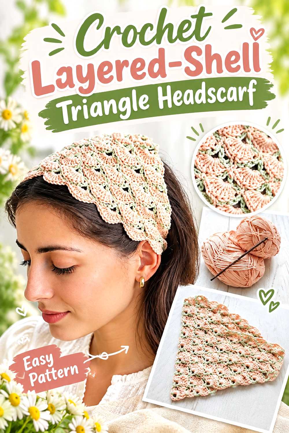 5. Crochet Layered Shell Triangle Headscarf