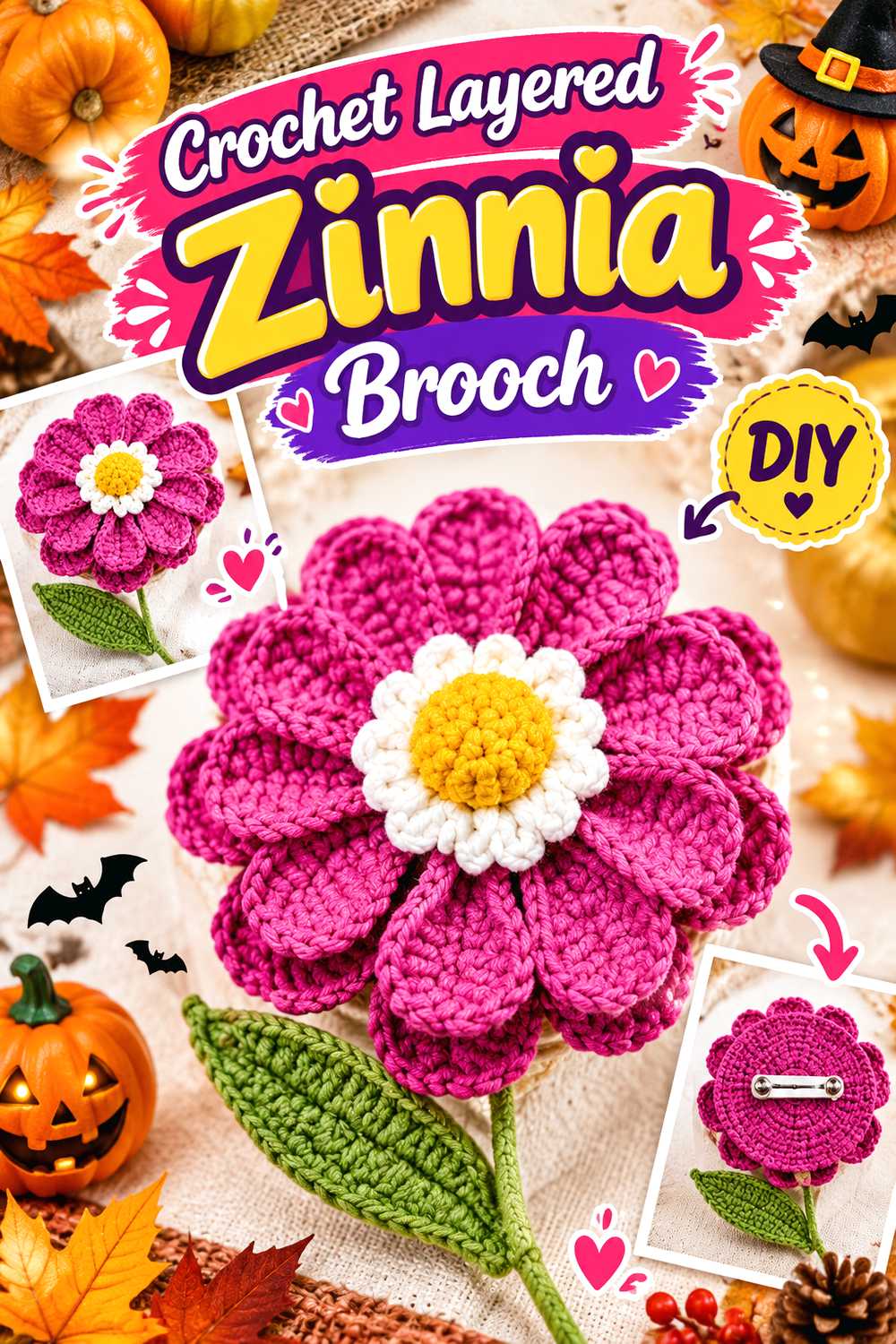 Crochet Layered Zinnia Brooch