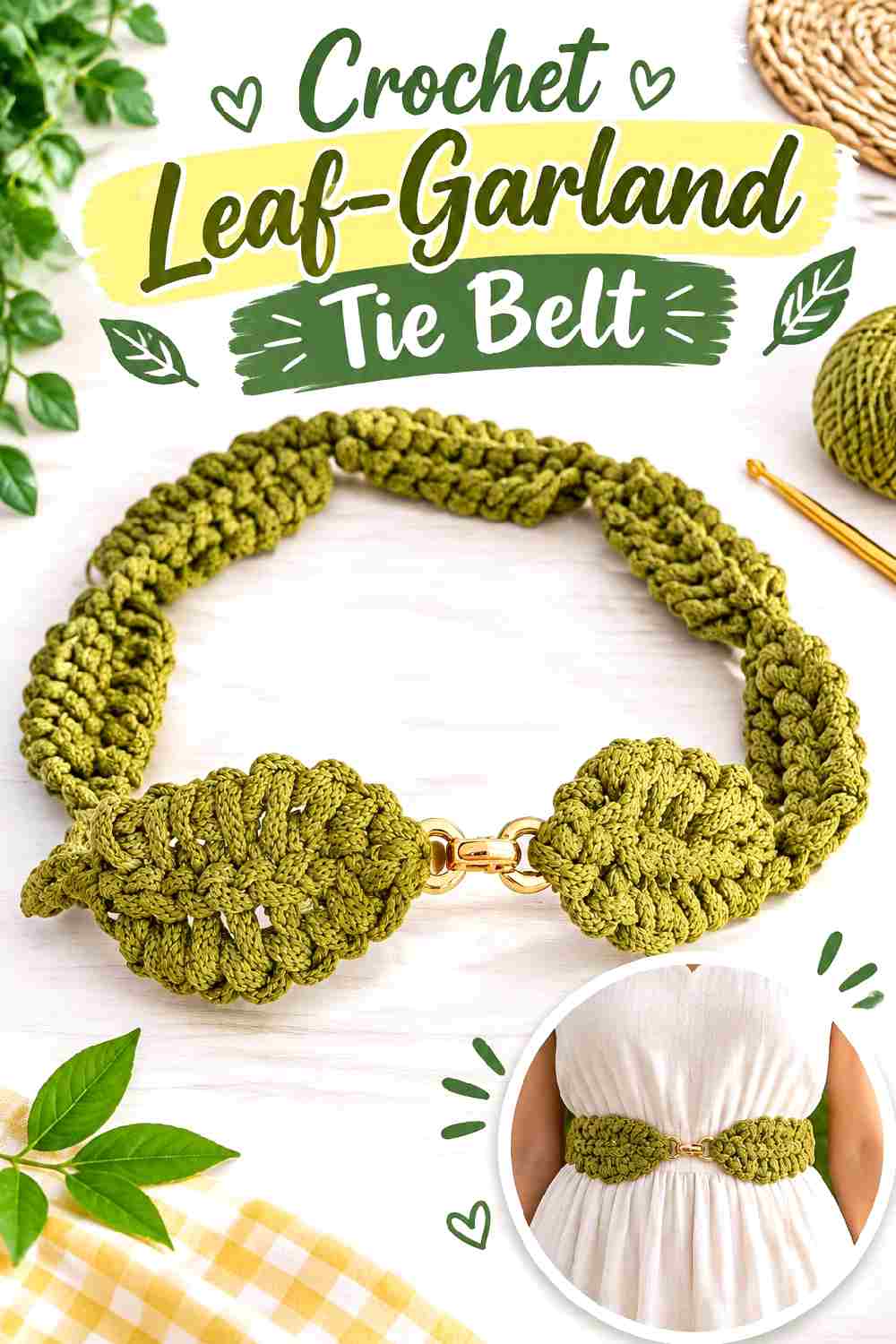 15. Crochet Leaf Garland Tie Belt