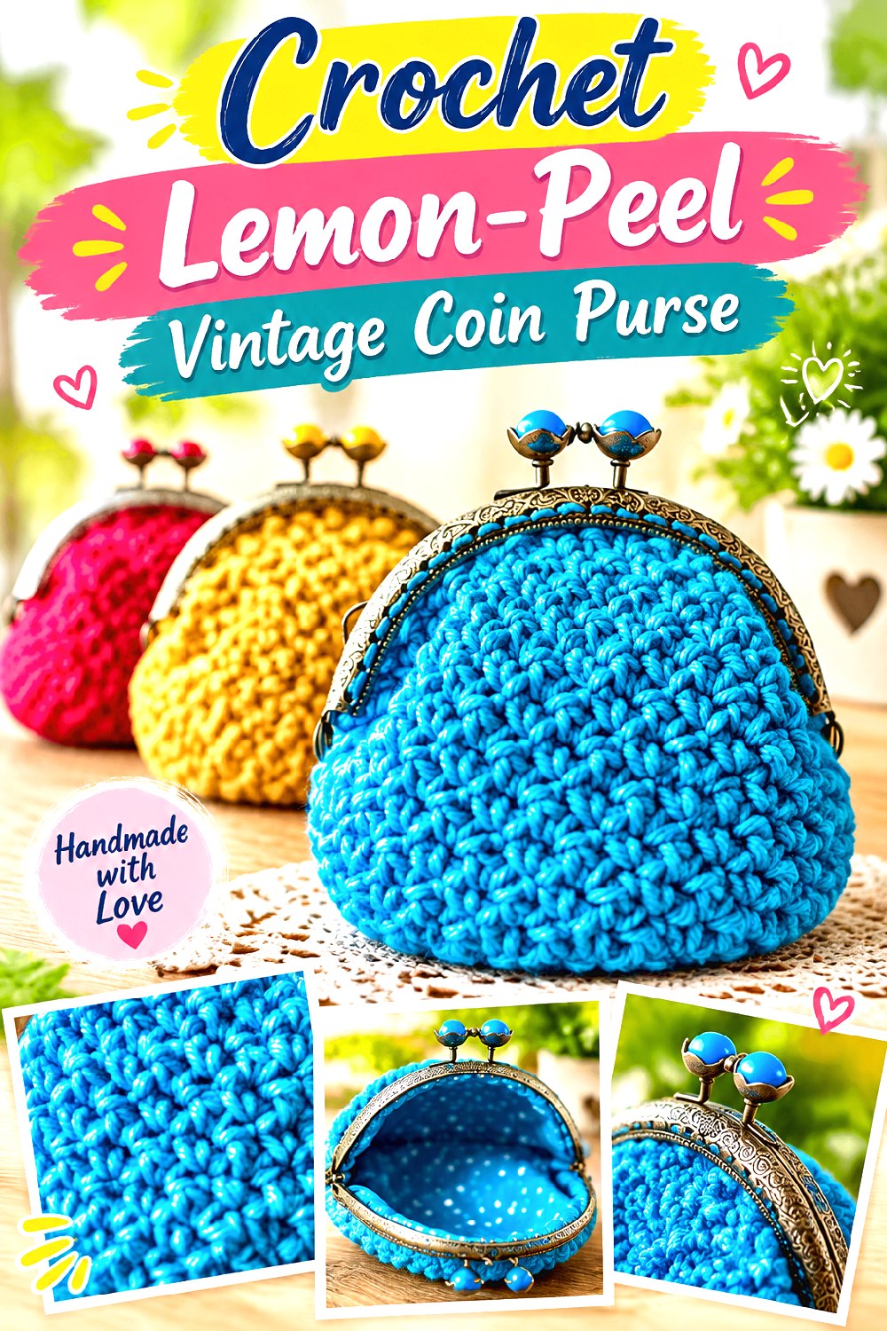Crochet Lemon Peel Vintage Coin Purse