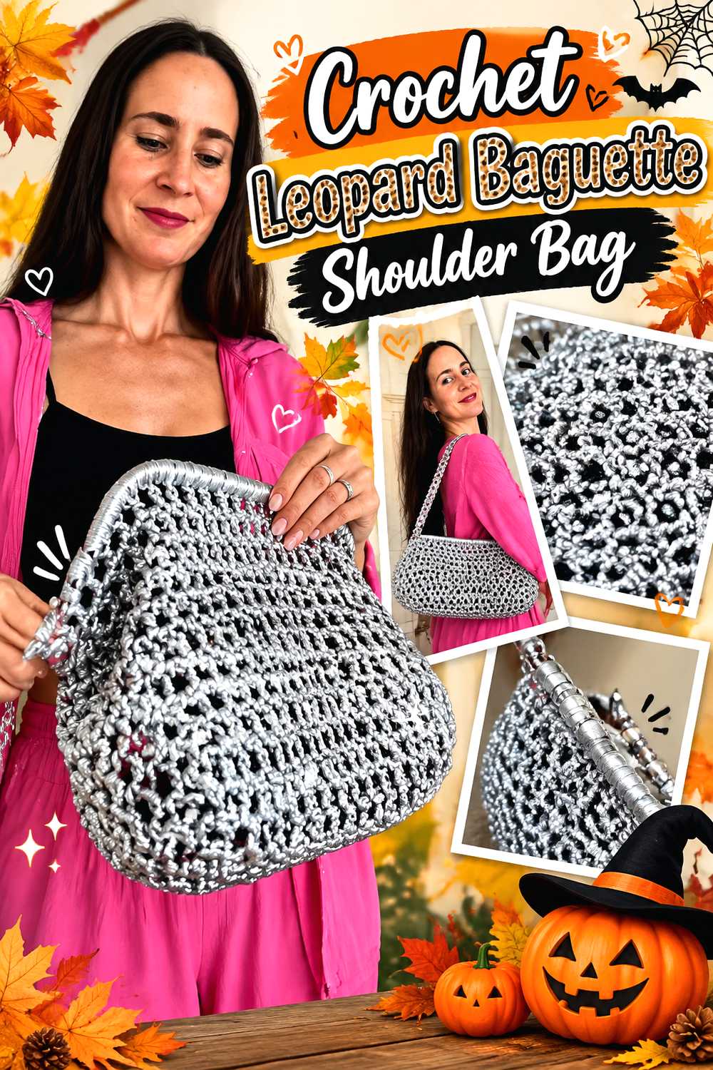 Crochet Leopard Baguette Shoulder Bag