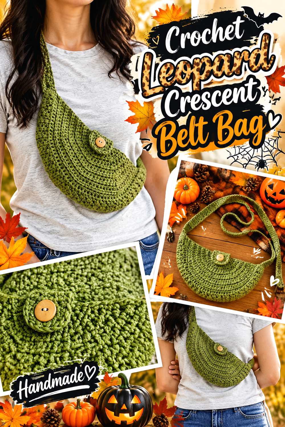 Crochet Leopard Crescent Belt Bag
