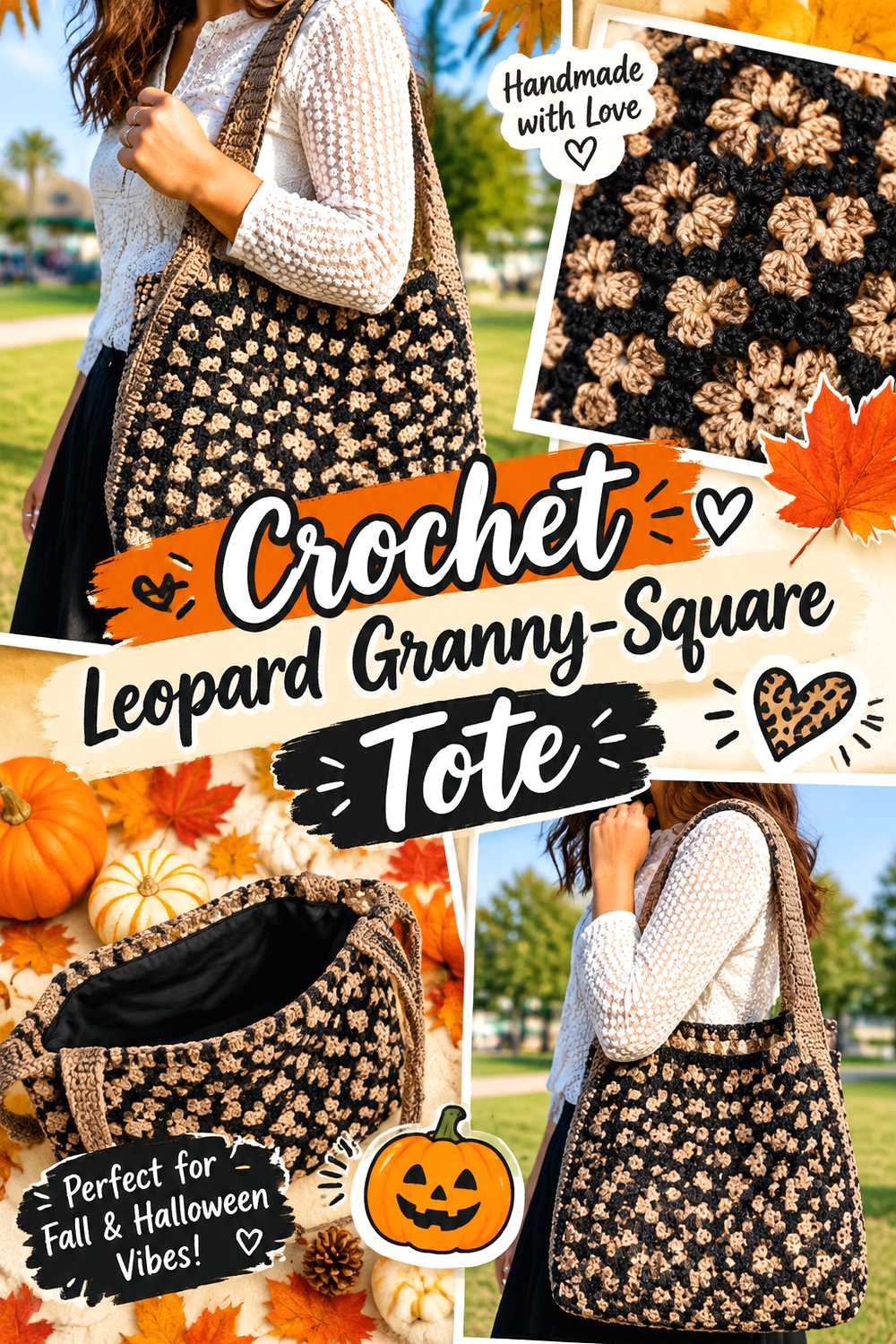 Crochet Leopard Granny Square Tote