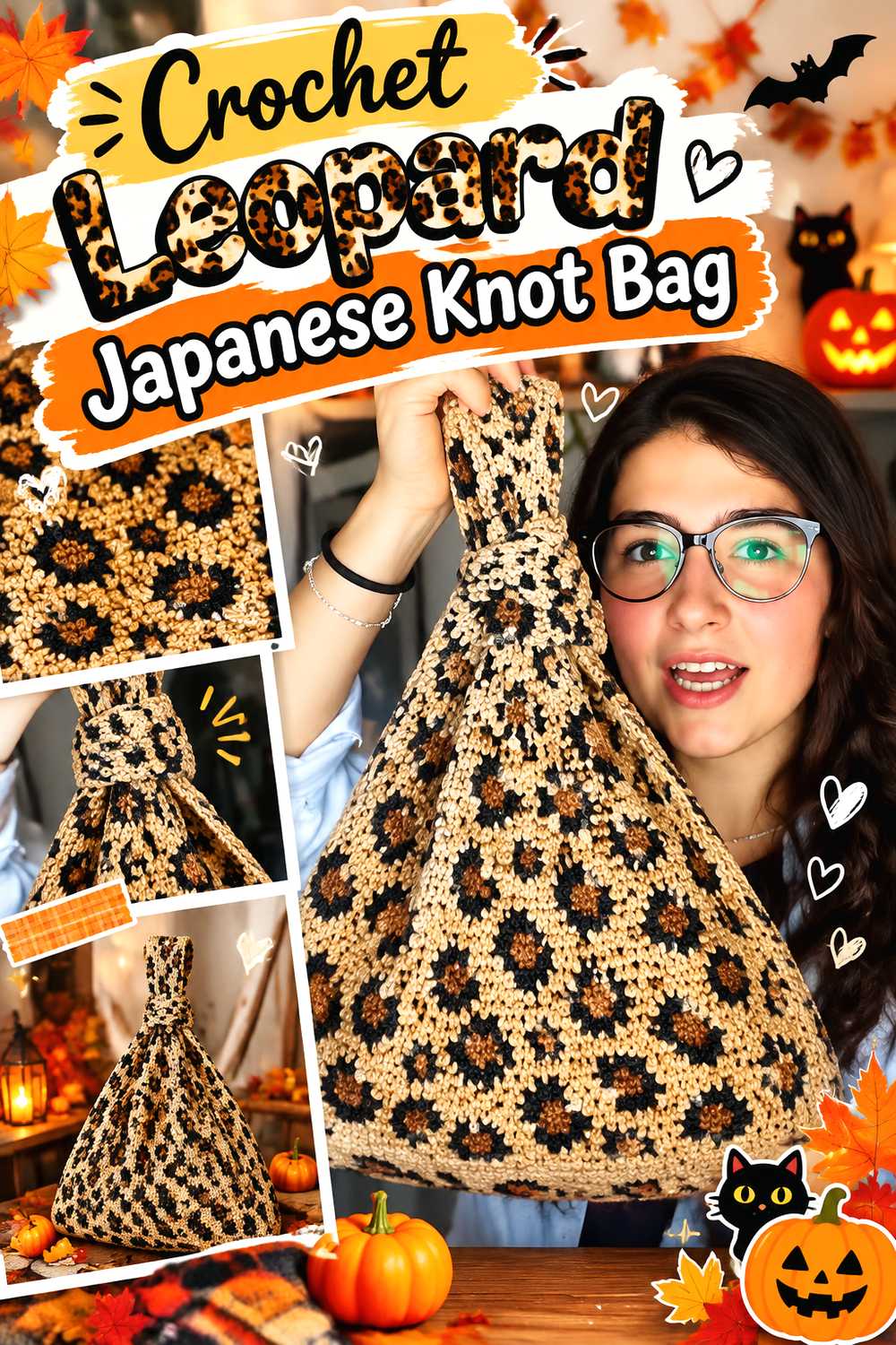 Crochet Leopard Japanese Knot Bag