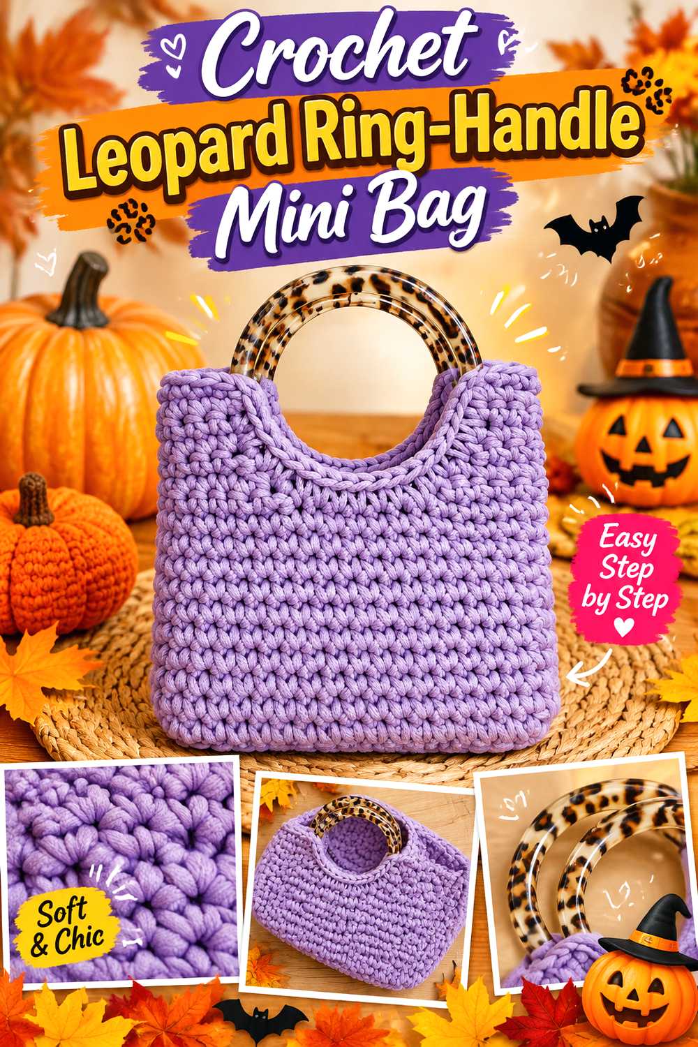 Crochet Leopard Ring Handle Mini Bag