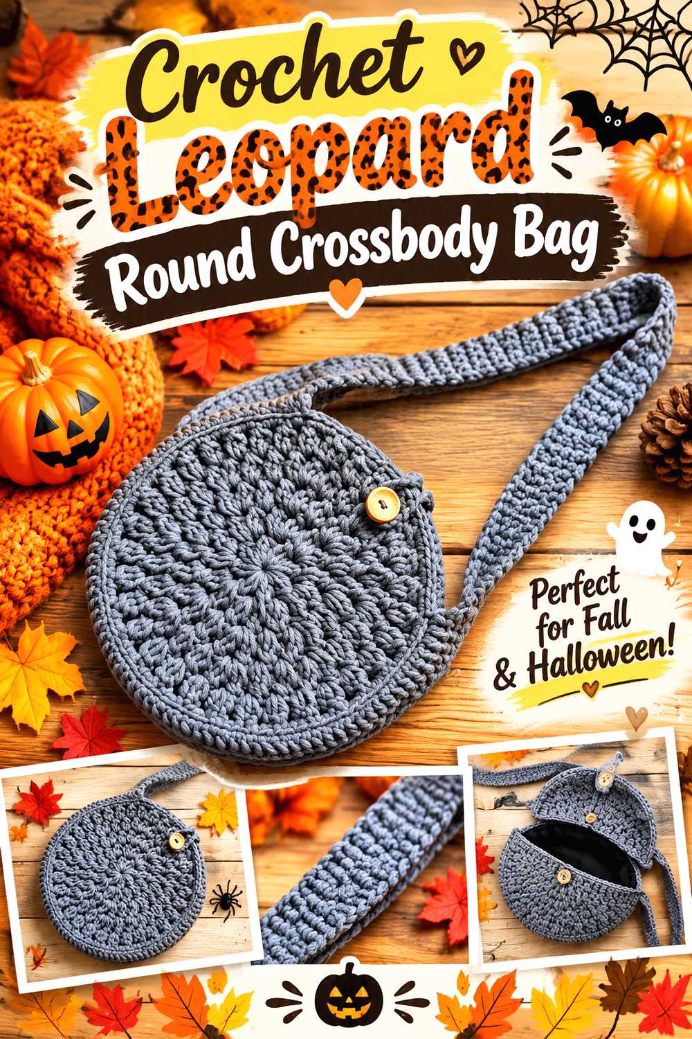Crochet Leopard Round Crossbody Bag