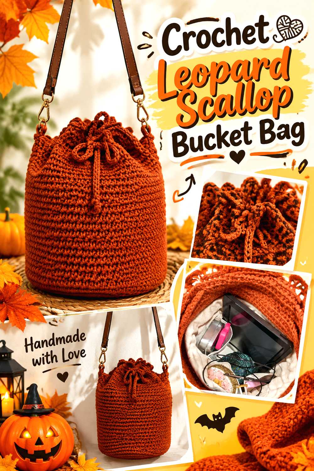 Crochet Leopard Scallop Bucket Bag
