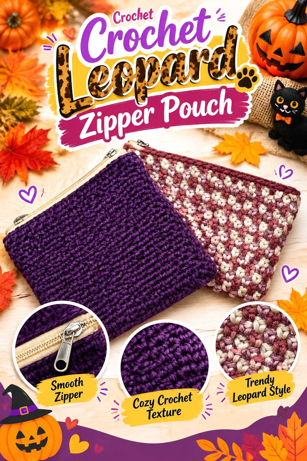 Crochet Leopard Zipper Pouch
