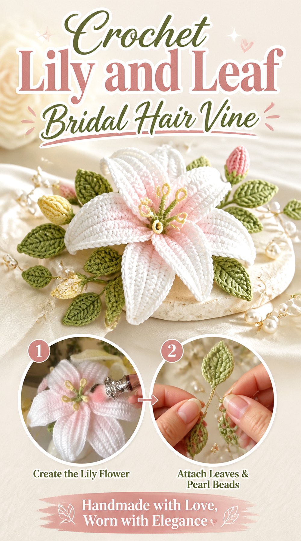Crochet Lily and Leaf Bridal Hair Vine