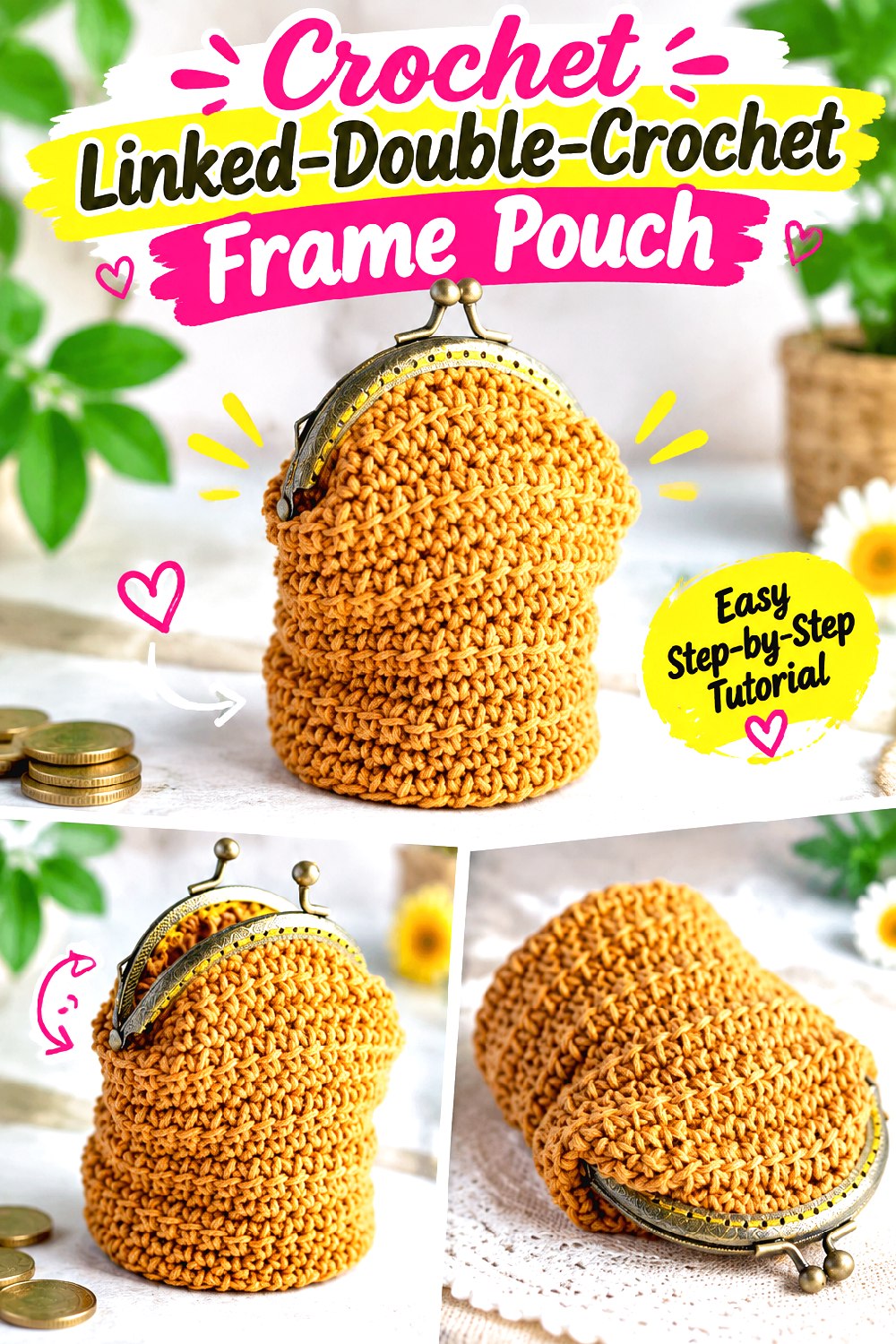 Crochet Linked Double Crochet Frame Pouch