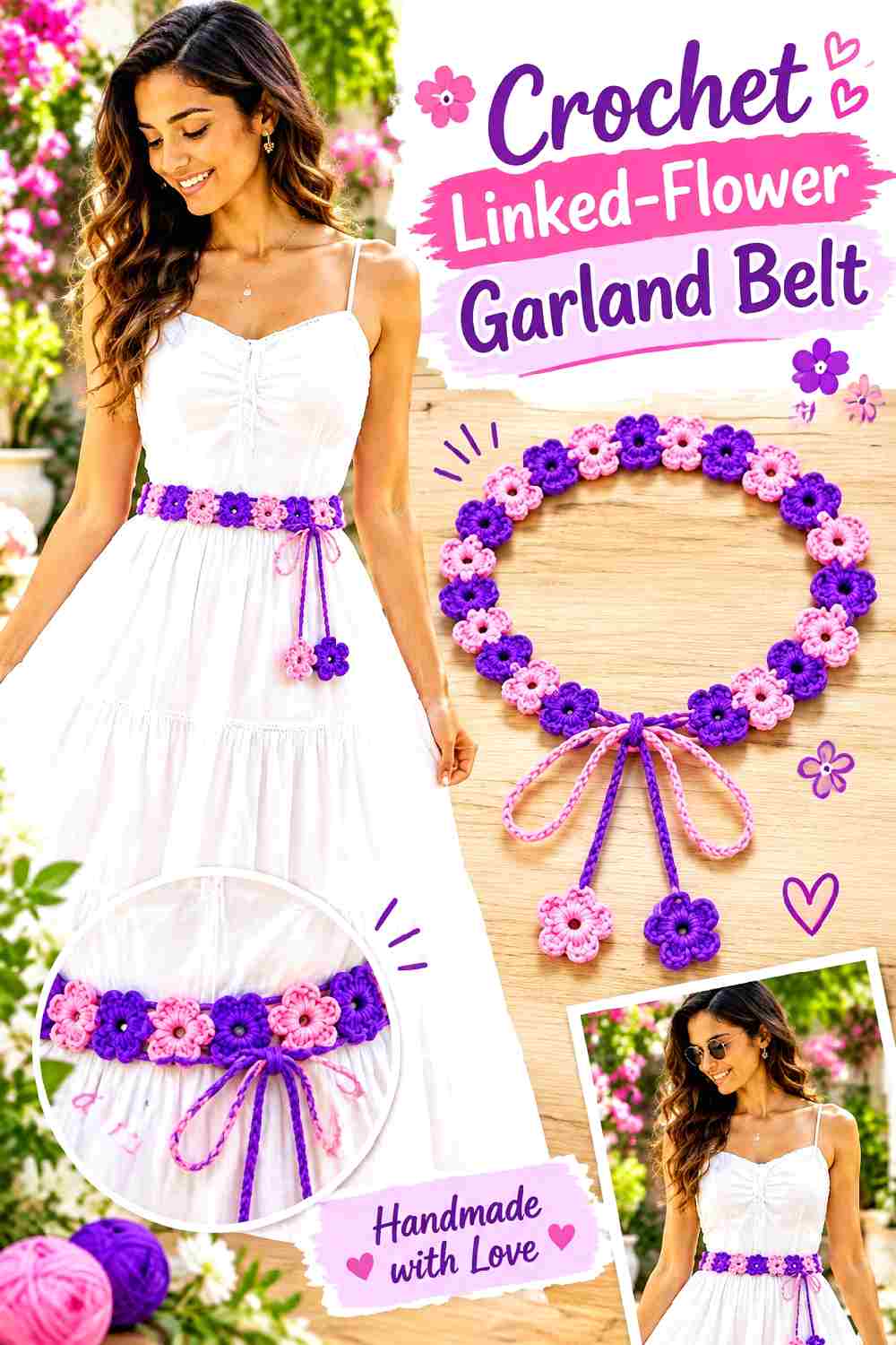 9. Crochet Linked Flower Garland Belt