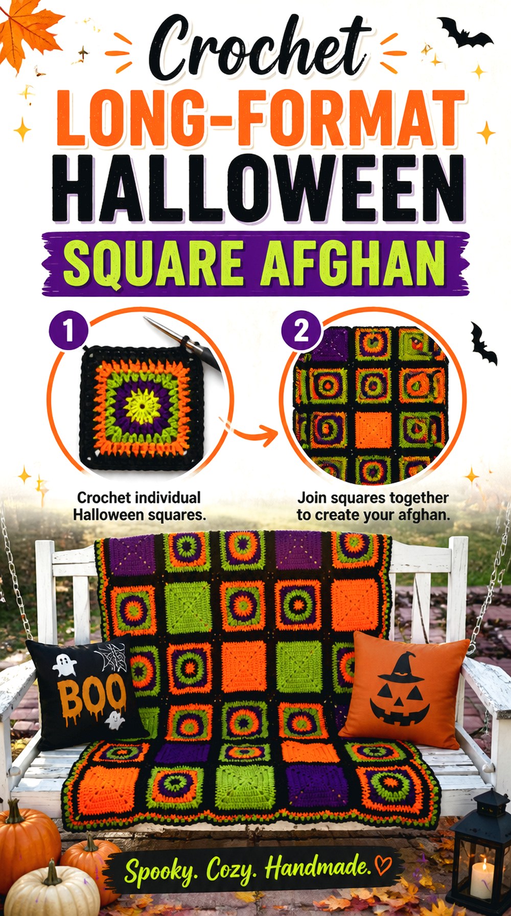 Crochet Long Format Halloween Square Afghan