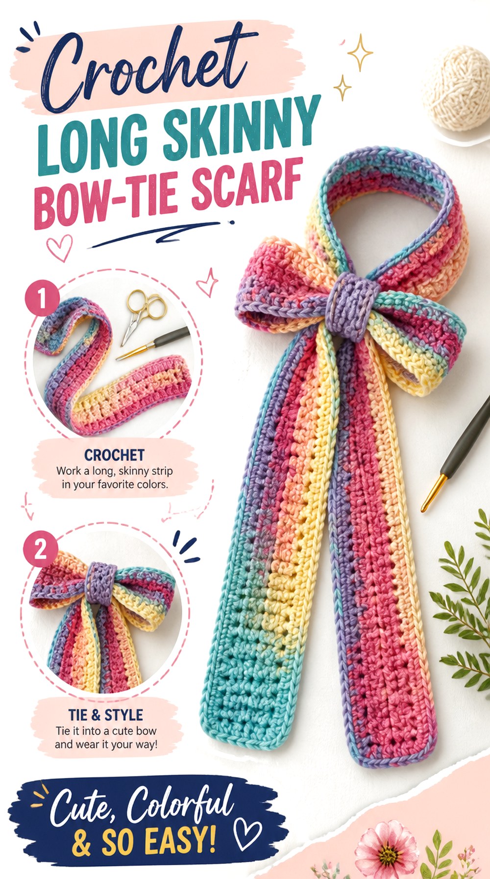 Crochet Long Skinny Bow Tie Scarf
