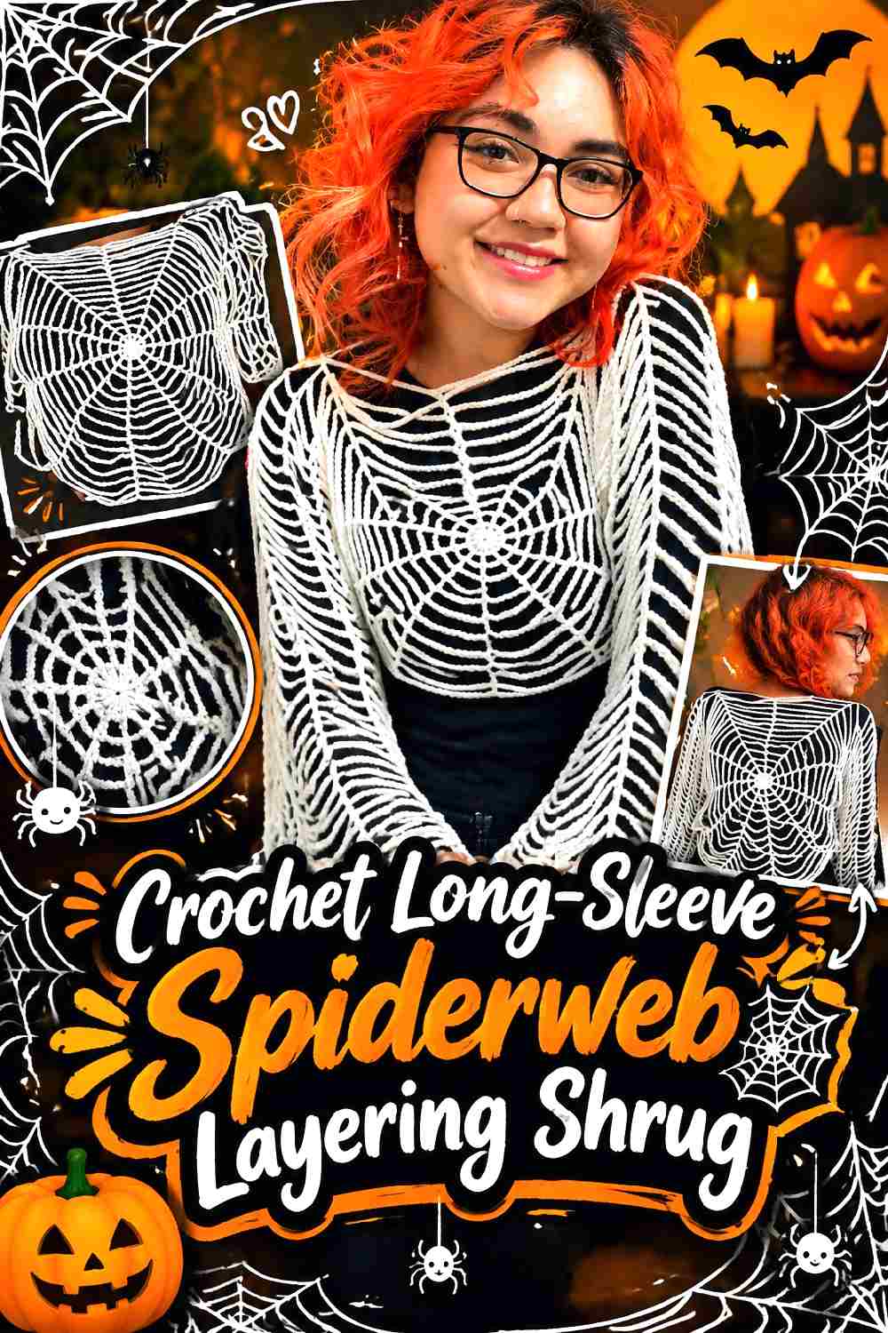 4. Crochet Long Sleeve Spiderweb Layering Shrug