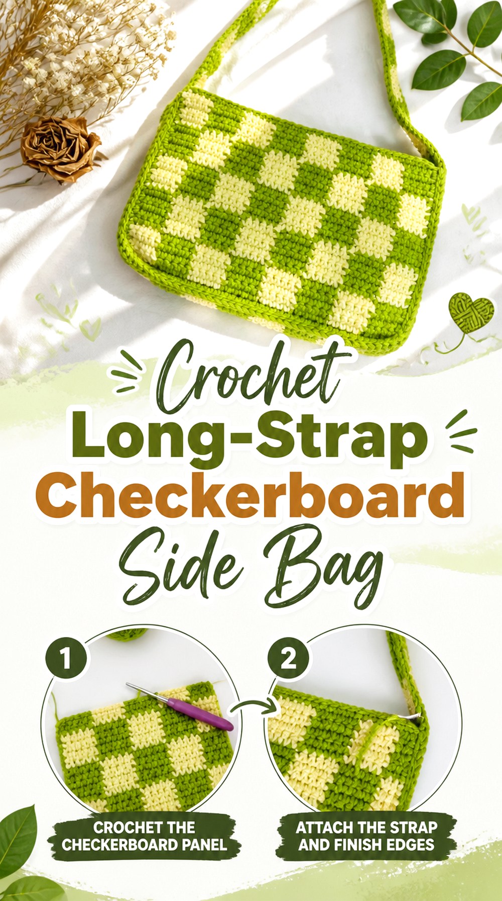 Crochet Long Strap Checkerboard Side Bag