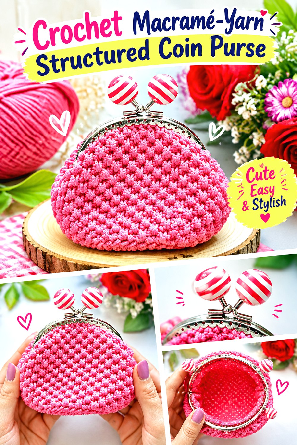 Crochet Macramé Yarn Structured Coin Purse
