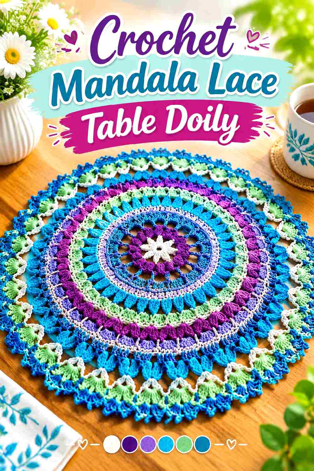 11. Crochet Mandala Lace Table Doily