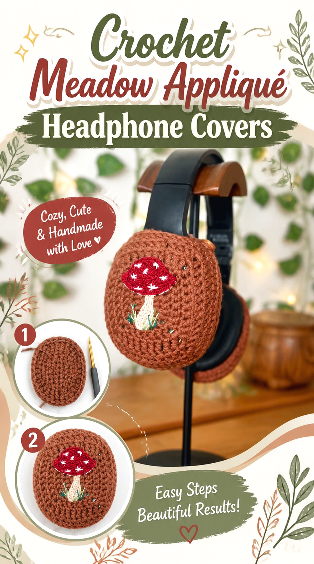 Crochet Meadow Appliqué Headphone Covers