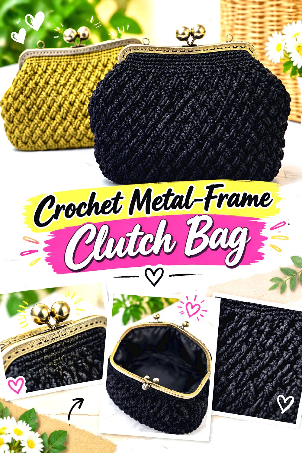 Crochet Metal Frame Clutch Bag