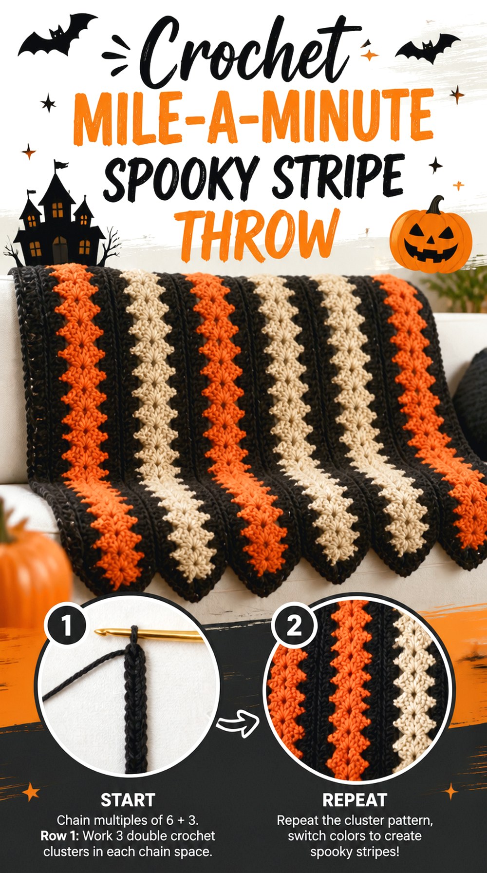 Crochet Mile a Minute Spooky Stripe Throw