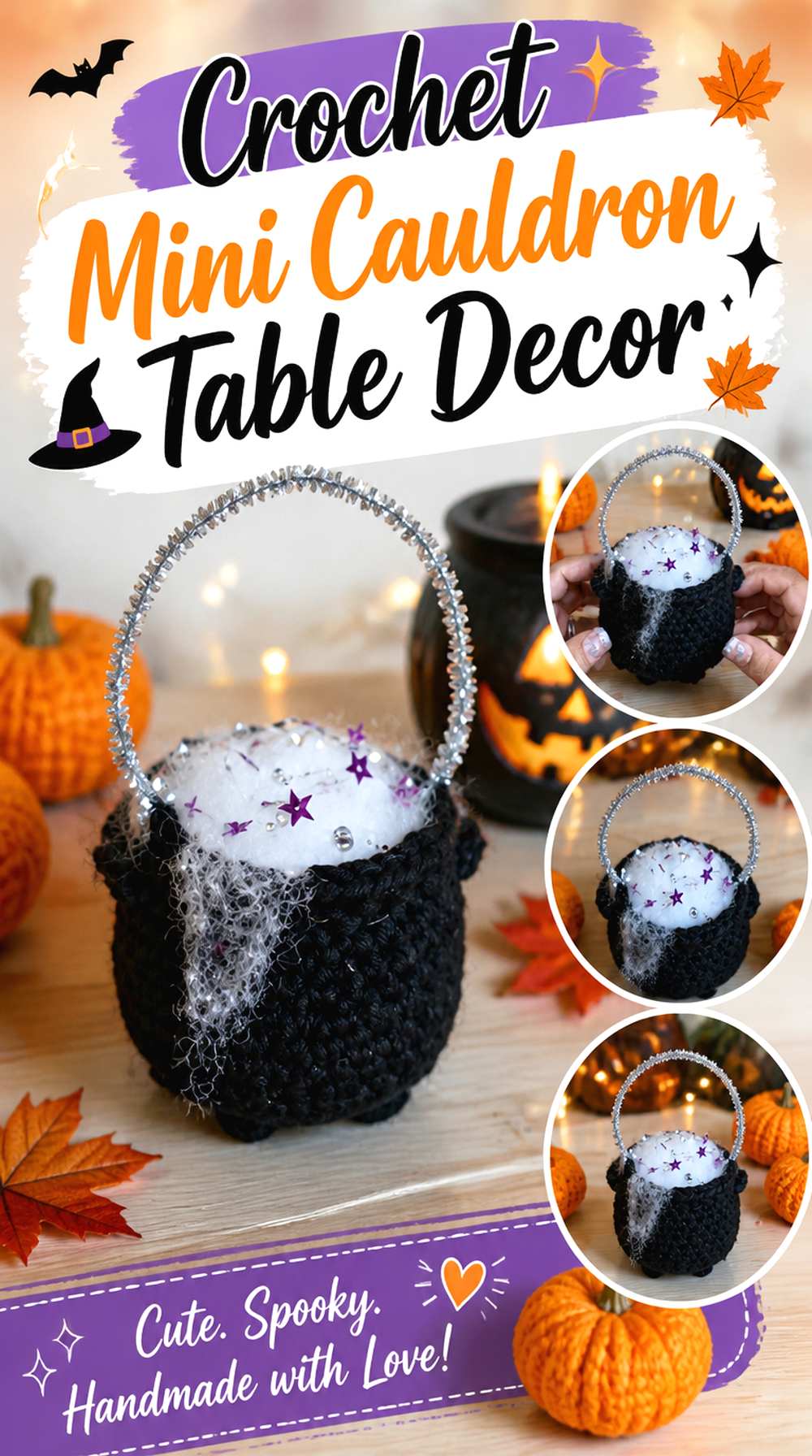 Crochet Mini Cauldron Table Decor