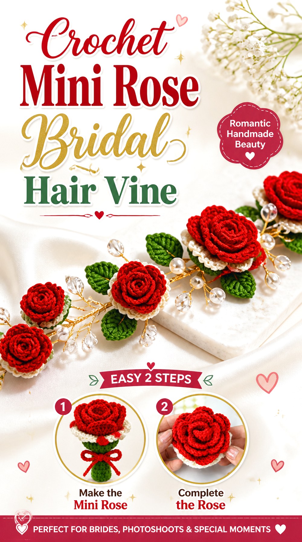 Crochet Mini Rose Bridal Hair Vine