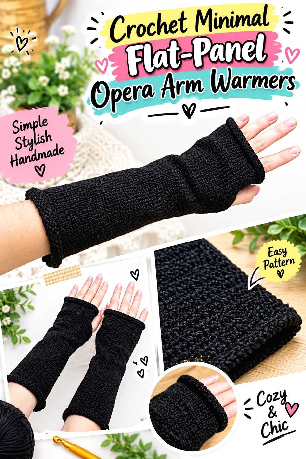 Crochet Minimal Flat Panel Opera Arm Warmers